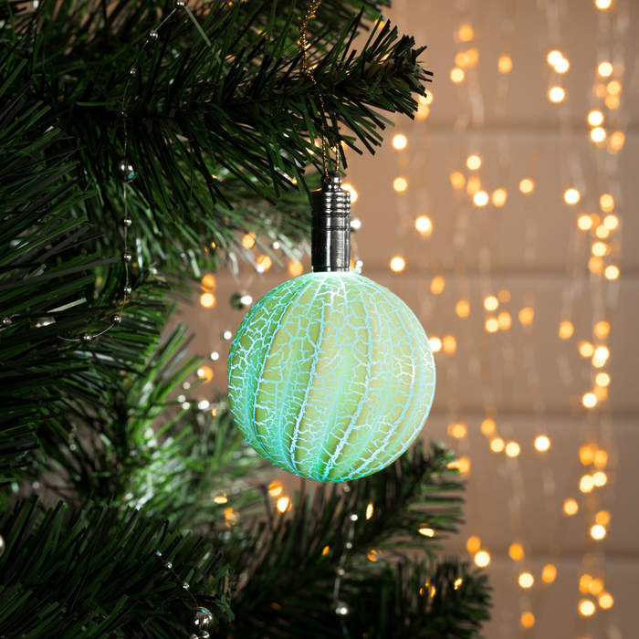 Игрушка световая "Елочный фонарик узоры краской" 5 см, 1 LED, RGB, ЗЕЛЕНЫЙ