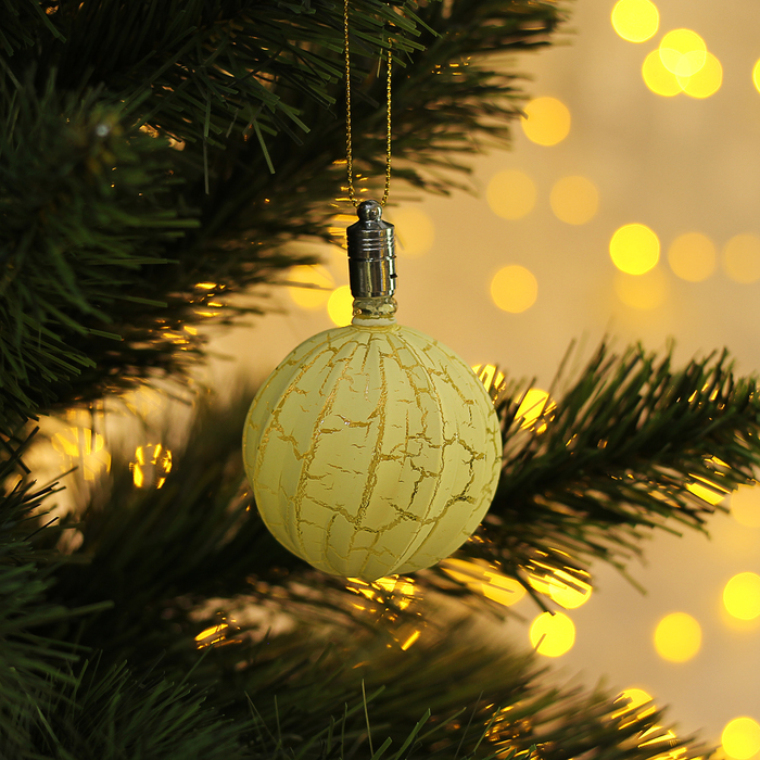 Игрушка световая "Елочный фонарик узоры краской" 5 см, 1 LED, RGB, ЖЕЛТЫЙ