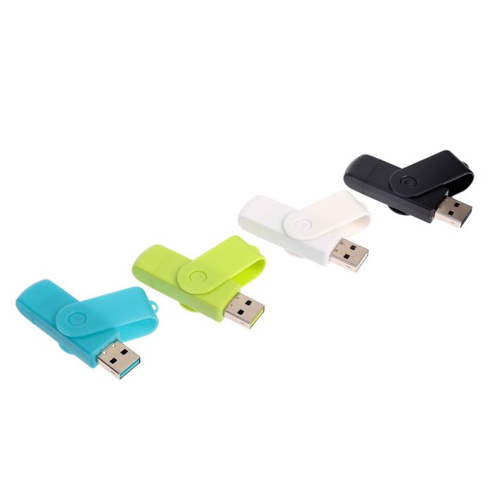 OTG картридер, подключение microUSB и USB, слоты SD microSD, цвет микс