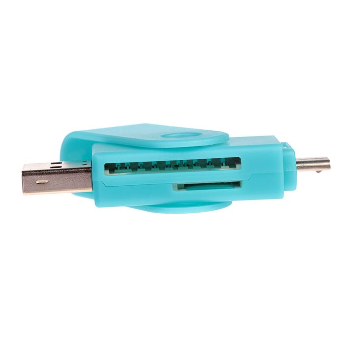 OTG картридер, подключение microUSB и USB, слоты SD microSD, цвет микс
