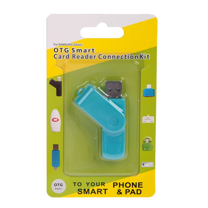 OTG картридер, подключение microUSB и USB, слоты SD microSD, цвет микс