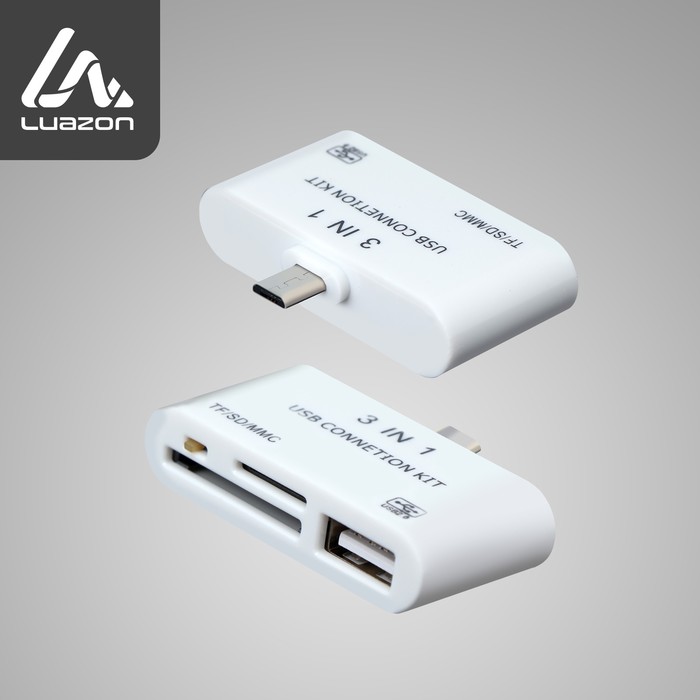 Картридер-OTG Luazon LNCR-100, адаптер microUSB, разъемы USB, microSD, SD, белый картридер otg luazon lncr 100 адаптер microusb разъемы usb microsd sd белый