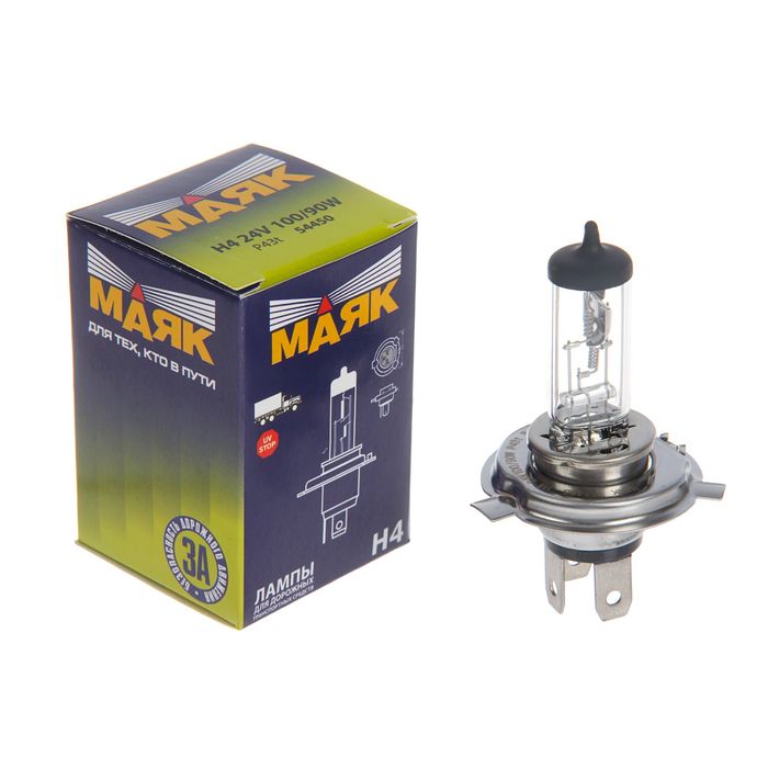 Автолампа "МАЯК", H4, 24 В, 100/90 Вт (P43t), 54450