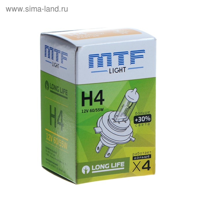 фото Автолампа mtf, standard +30%, h4, 12 в, 60/55 вт mtf light