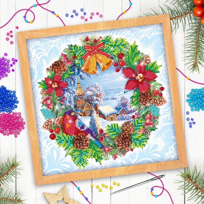 Новый год, вышивка бисером "С Новым Годом!", 25 х 25 см