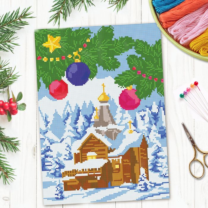 Новый год, вышивка крестиком "Зима", 25*35 см