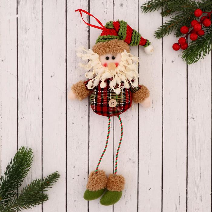 Мягкая игрушка "Дед Мороз" клетчатая рубашка 8*35 см