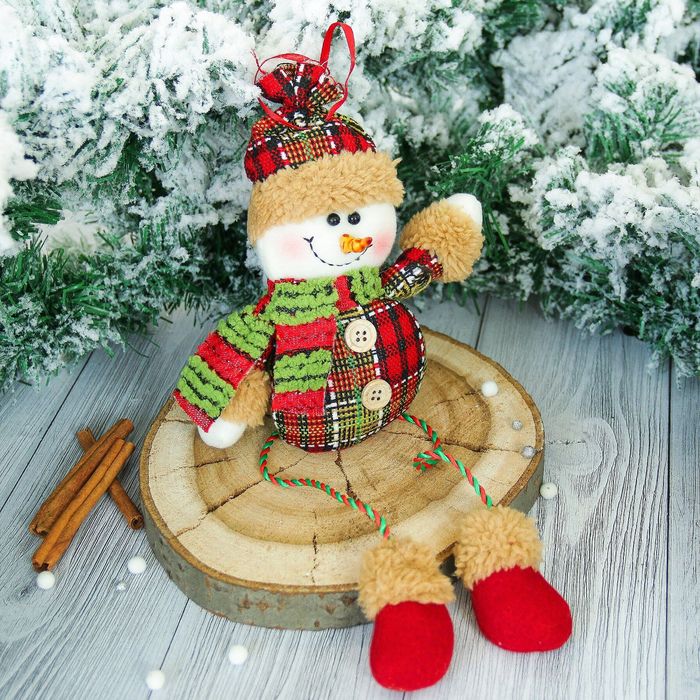 Мягкая игрушка "Снеговик" клетчатая рубашка 8*35 см