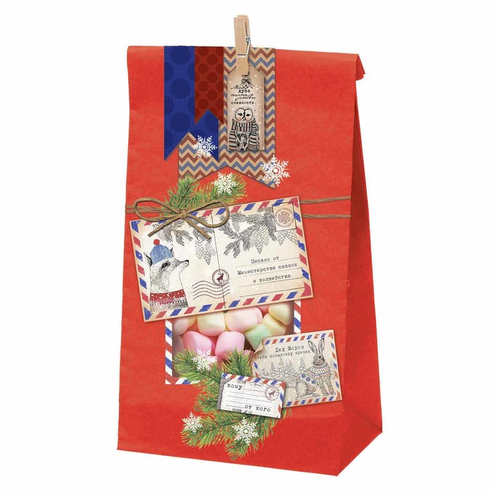 Пакет подарочный без ручек с декором «Новогодняя почта», 15 × 28 см