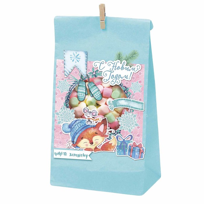 Пакет подарочный без ручек с декором «Снежные забавы», 15 × 28 см