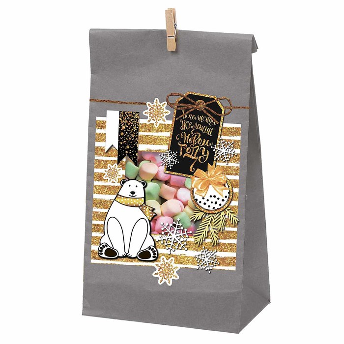 Пакет подарочный без ручек с декором «Зимняя ночь», 15 × 28 см