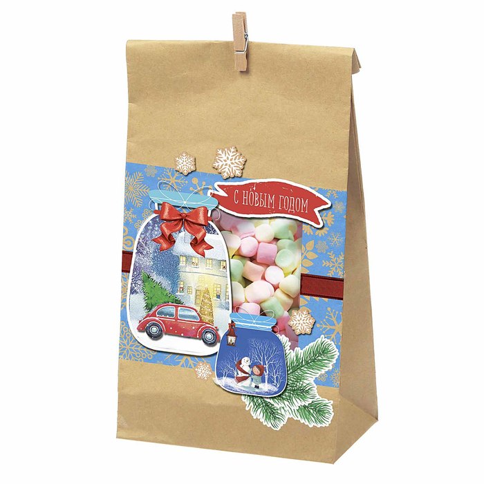 Пакет подарочный без ручек с декором «Новогоднее чудо», 15 × 28 см