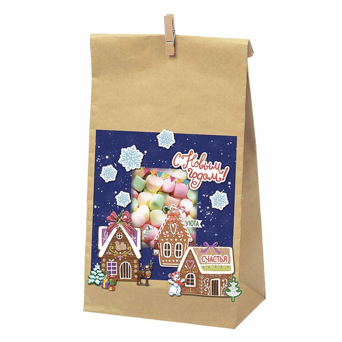 Пакет подарочный без ручек с декором «Имбирный праздник», 15 × 28 см