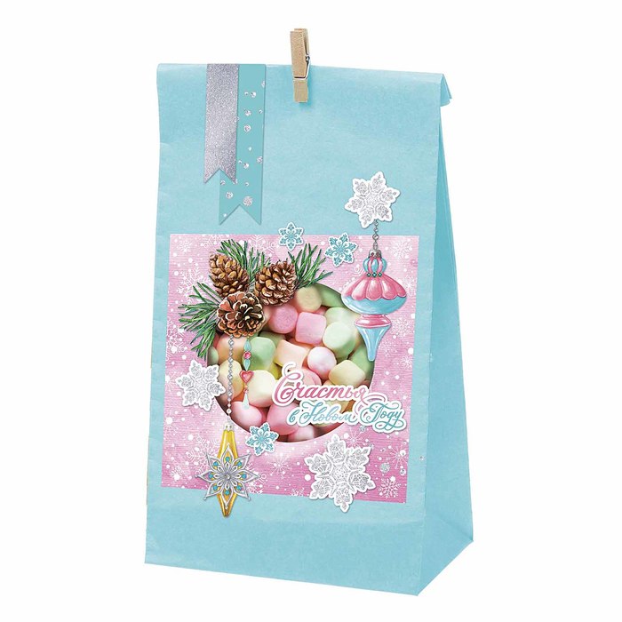 Пакет подарочный без ручек с декором «Счастья в Новом Году», 15 × 28 см