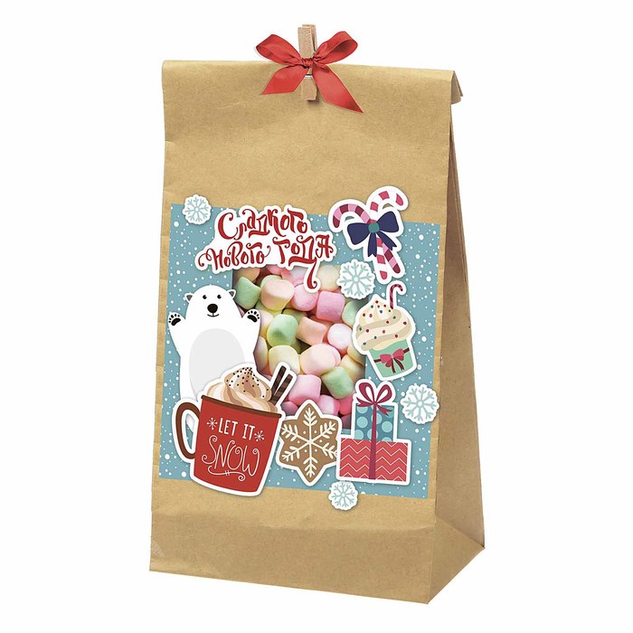 Пакет подарочный без ручек с декором «Сладкого Нового года», 15 × 28 см