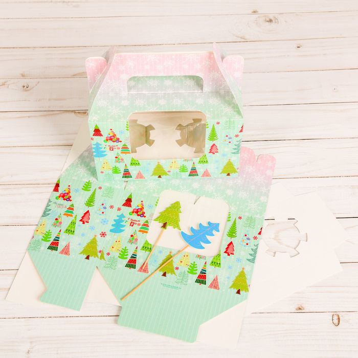 Коробочка под капкейки с топперами «Новогодний хоровод», 16 х 10 х 8 см