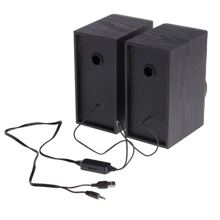 Акустическая система 2.0, провод 1 м, Jack3.5 и USB, черная