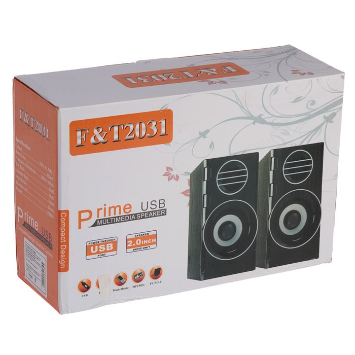 Акустическая система 2.0, провод 1 м, Jack3.5 и USB, черная