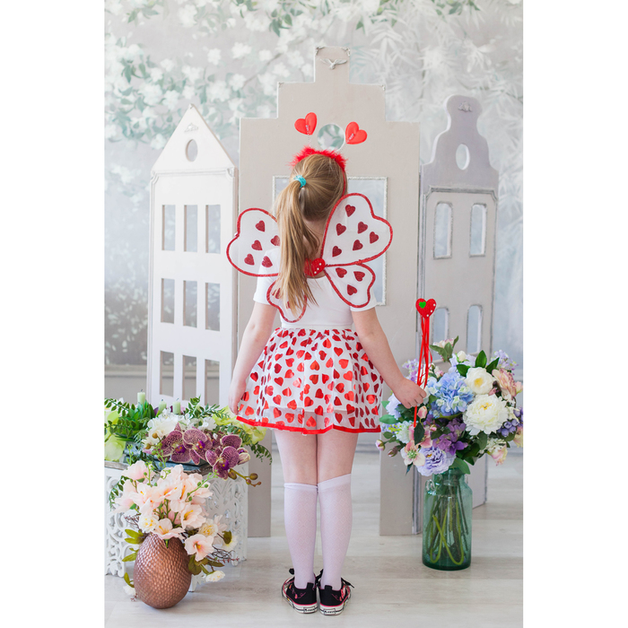 Карнавальный набор "Сердечки", крылья, ободок, юбка, жезл, 3-5 лет