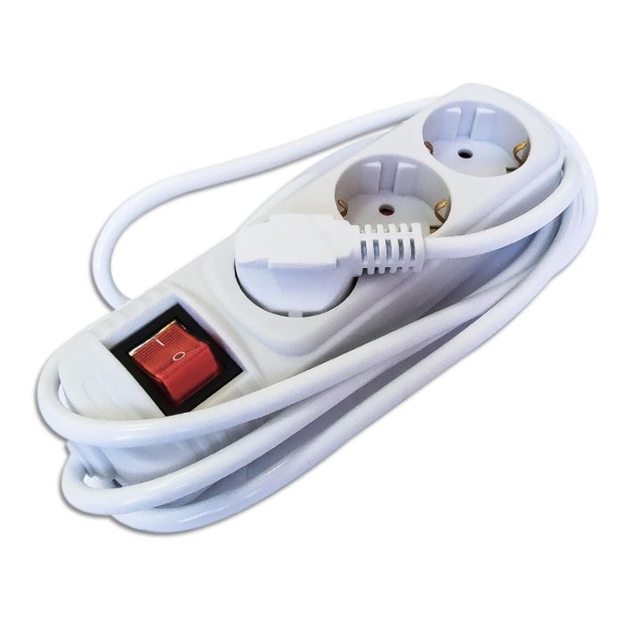 Удлинитель бытовой EUROTEX с зазем., выключателем, 3*1мм*2м, 3 розетки, 10 A