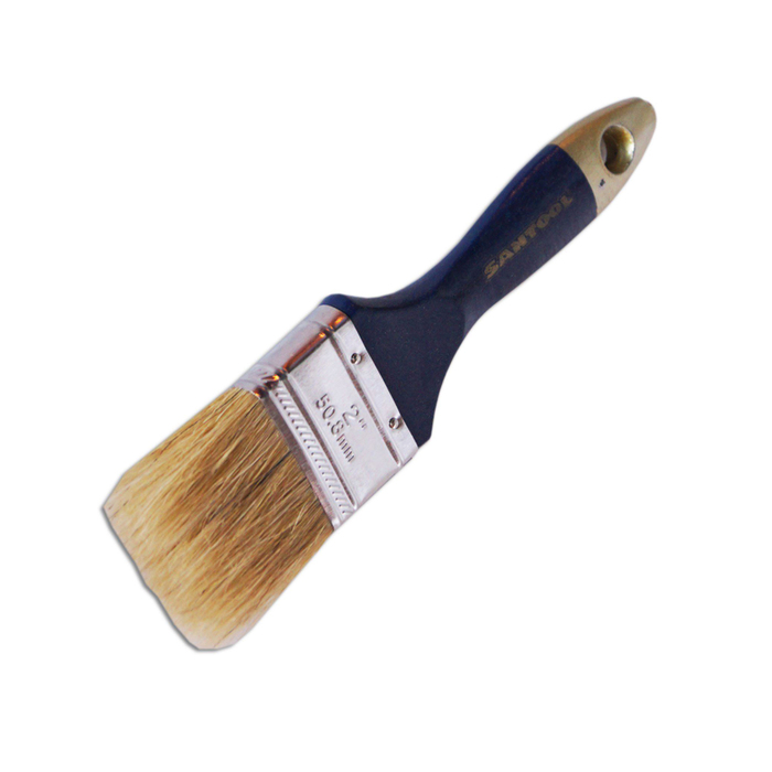 Кисть SANTOOL плоская ЭКСПЕРТ 50 мм, натуральная щетина синяя деревянная ручка