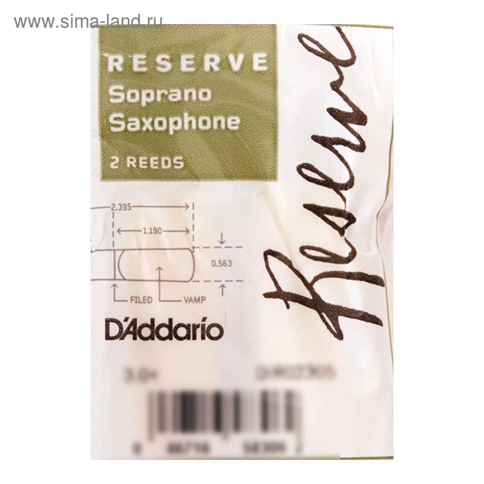 цена Трости Rico DIR02305 Reserve для саксофона сопрано, размер 3.0+, 2шт