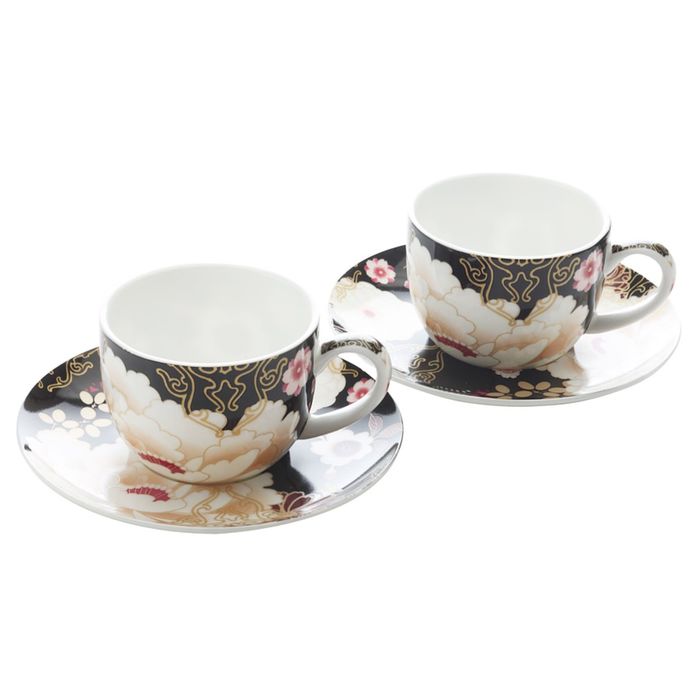 Набор: 2 чашки с блюдцами "Кимоно", черный, в подарочной упаковке