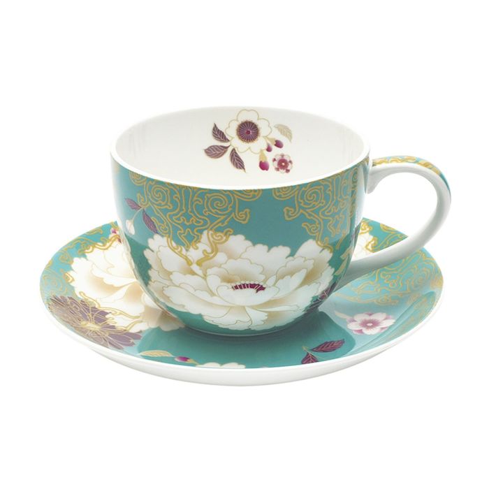Чашка с блюдцем "Кимоно", бирюза, в подарочной упаковке