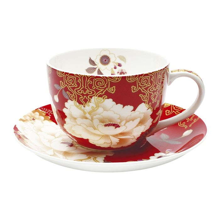 Чашка с блюдцем "Кимоно", красный, в подарочной упаковке