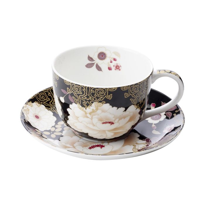 Чашка с блюдцем "Кимоно", чёрный, в подарочной упаковке