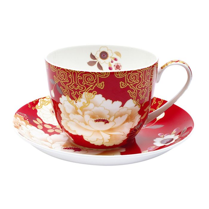 Чашка с блюдцем "Кимоно", красный, в подарочной упаковке