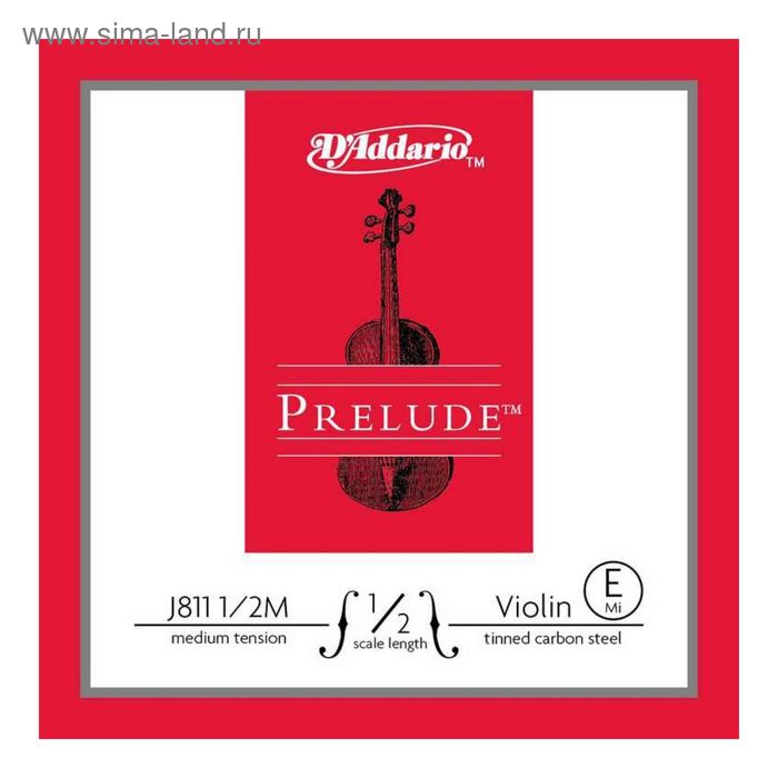 фото Отдельная струна d'addario j811-1/2m prelude е/ми для скрипок размером 1/2, среднее натяжение 250 d`addario