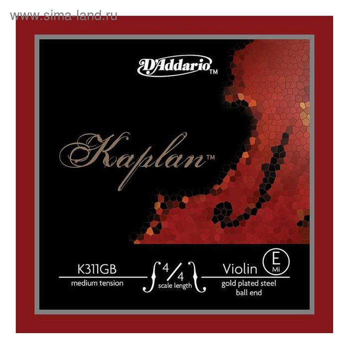 фото Отдельная струна d'addario k311gb-4/4m kaplan е/ми для скрипки 4/4, позолоч, ср. натяж d`addario