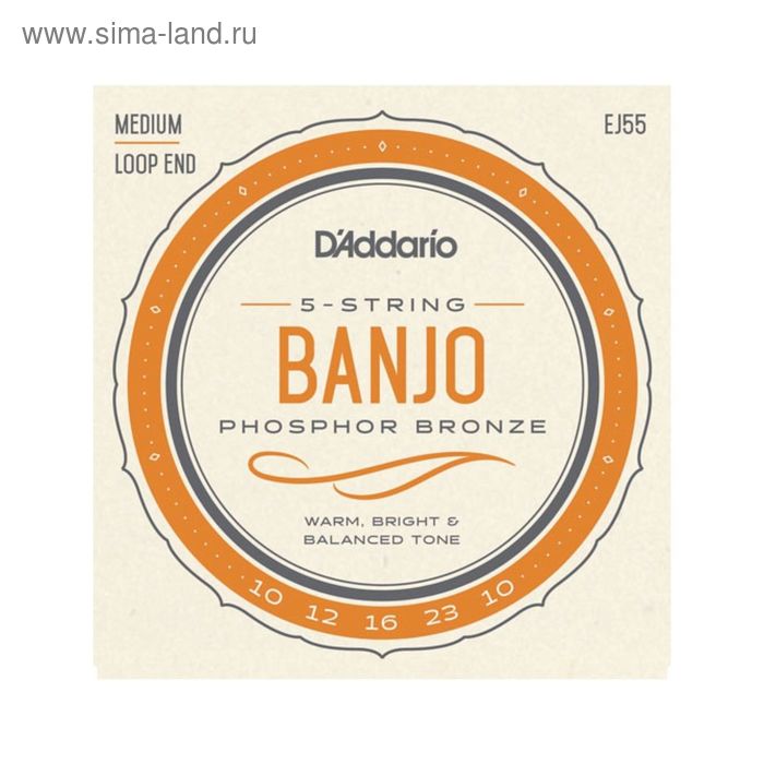 фото Струны для 5-струнного банджо d'addario ej55 фосф.бронза, medium, 10-23 d`addario