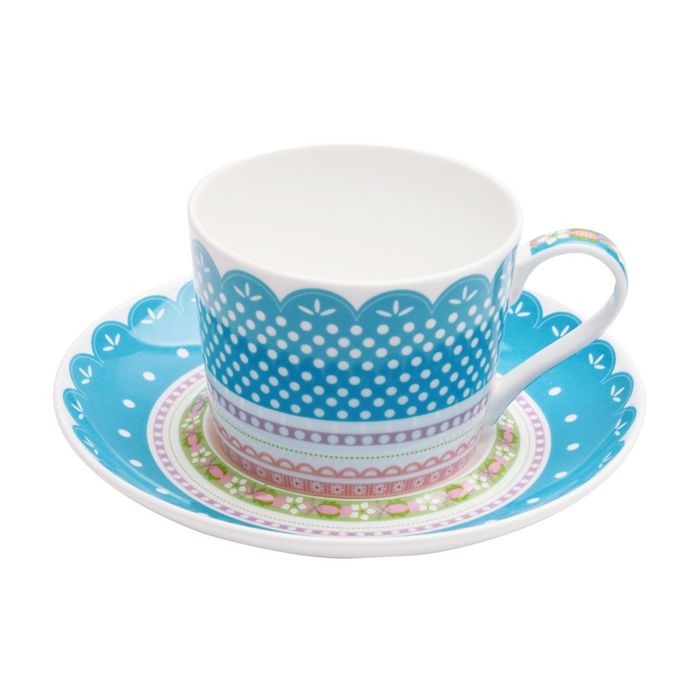 Чашка с блюдцем голубая, "Шантильи", в подарочной упаковке