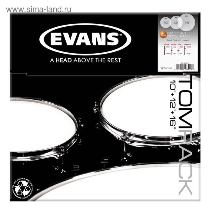 фото Набор пластика evans etp-g2ctd-r g2 coated rock для том барабана, 10"/12"/16"