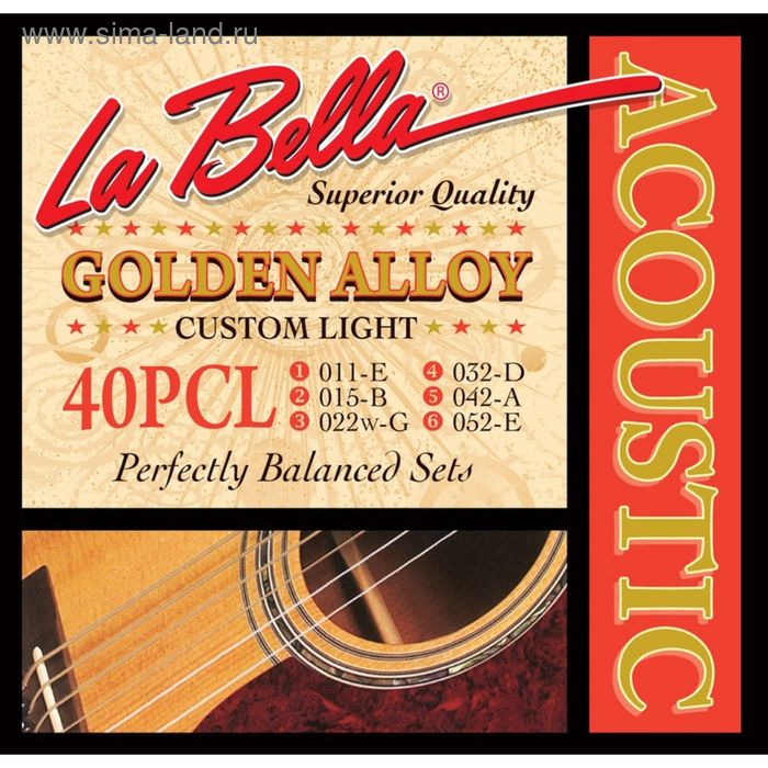 Комплект струн для акустической гитары La Bella 40PCL 11-52 as11 комплект струн для акустической гитары посеребр фосф бронза 11 52 мозеръ