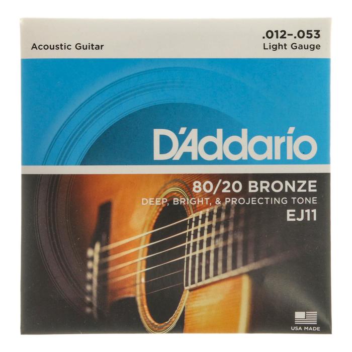 фото Струны для акустической гитары d`addario ej11 bronze 80/20 бронза light 12-53