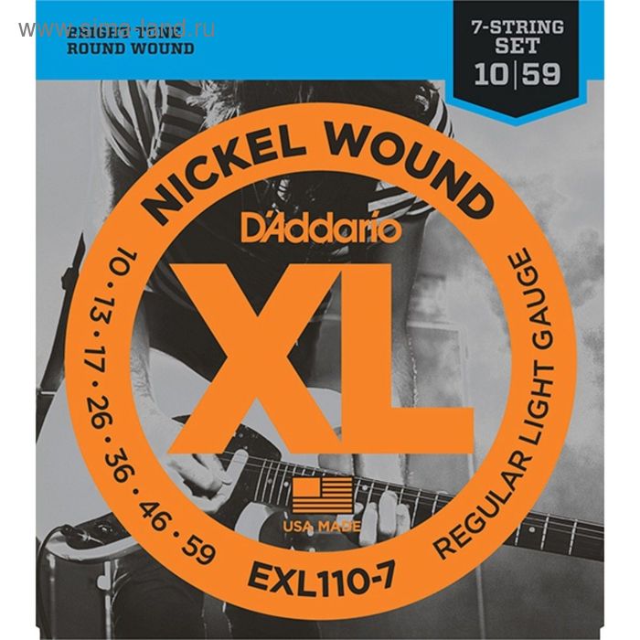 фото Струны для 7-струнной электрогитары d`addario exl110-7 xl nickel wound regular light