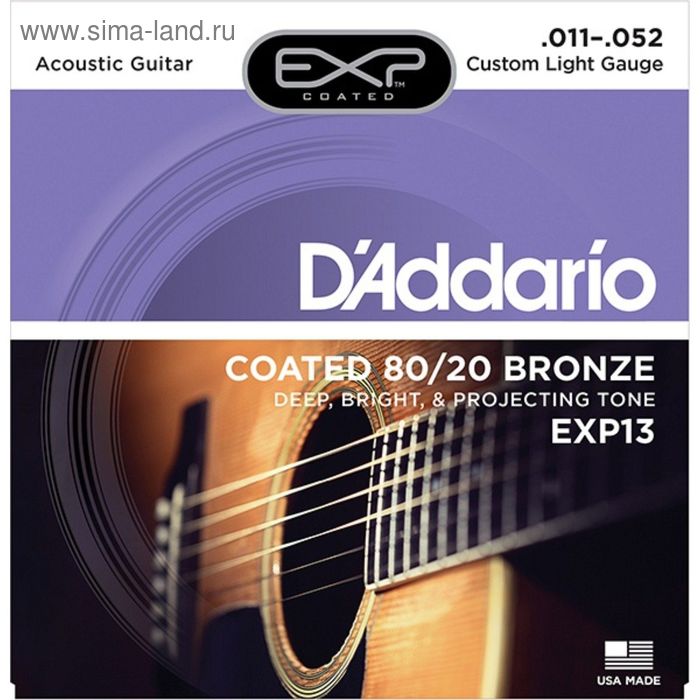 фото Струны для акустической гитары d`addario exp13 coated 80/20 custom light 11-52