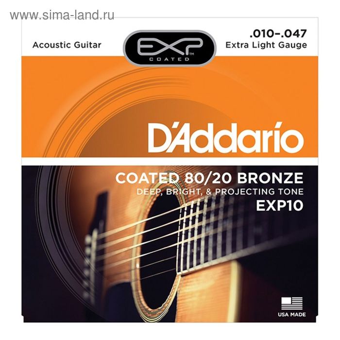 фото Струны для акустической гитары d`addario exp10 coated 80/20 extra light10-47