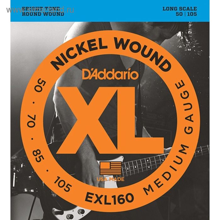 фото Струны для бас-гитары d`addario exl160 xl nickel wound long medium 50-105