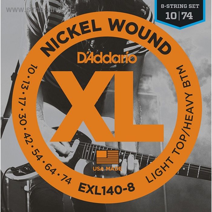 фото Струны для 8-струнной электрогитары d'addario exl140-8 nickel wound light/heavy, 10-74 d`addario