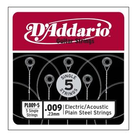 

Отдельная стальная струна без обмотки D`Addario PL009-5 Plain Steel 009, 5шт