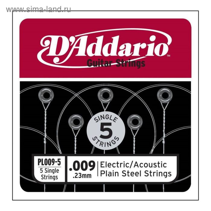 фото Отдельная стальная струна без обмотки d`addario pl009-5 plain steel 009, 5шт