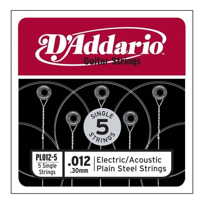 Отдельная стальная струна без обмотки D`Addario PL012-5 Plain Steel 012, 5шт