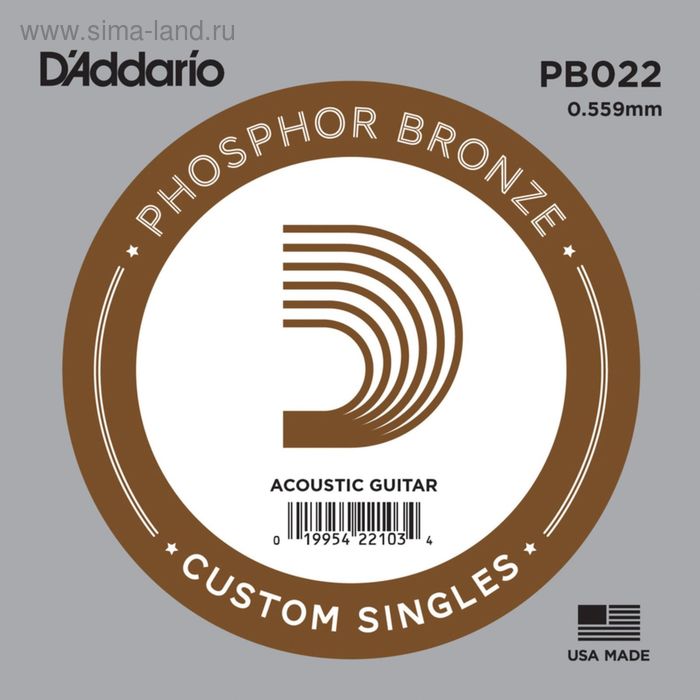 фото Отдельная струна d'addario pb022 phosphor bronze для акустической гитары d`addario