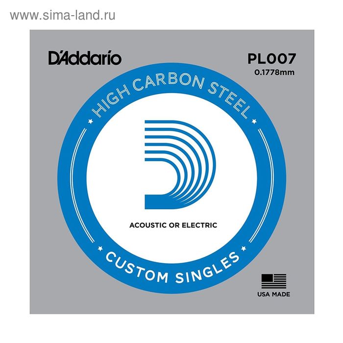 фото Отдельная струна d'addario pl007 plain steel без обмотки, сталь, .007, d`addario