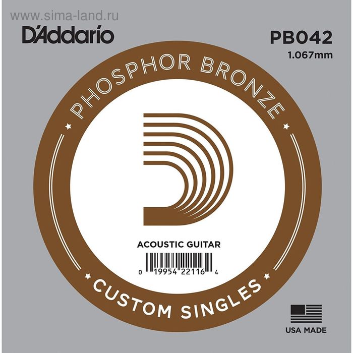 фото Отдельная струна d'addario pb042 phosphor bronze для акустической гитары d`addario