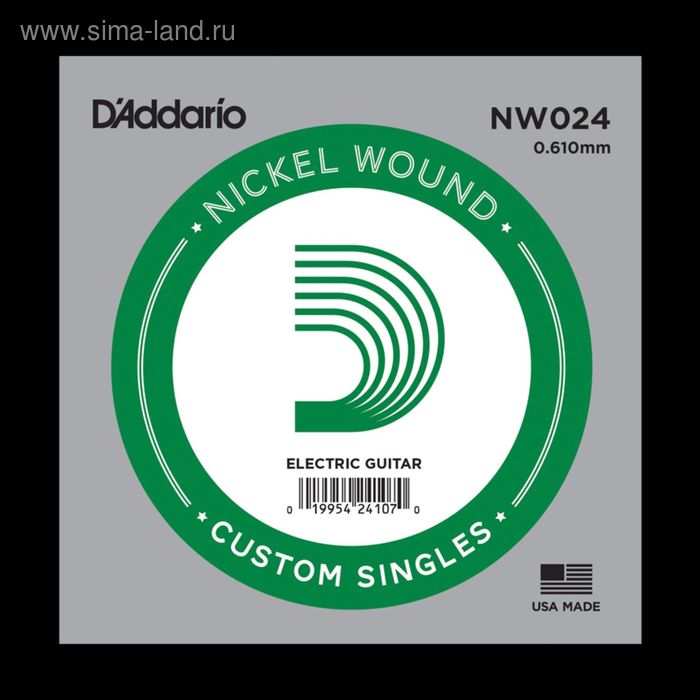 фото Отдельная струна d'addario nw024 nickel wound для электрогитары, .024, d`addario